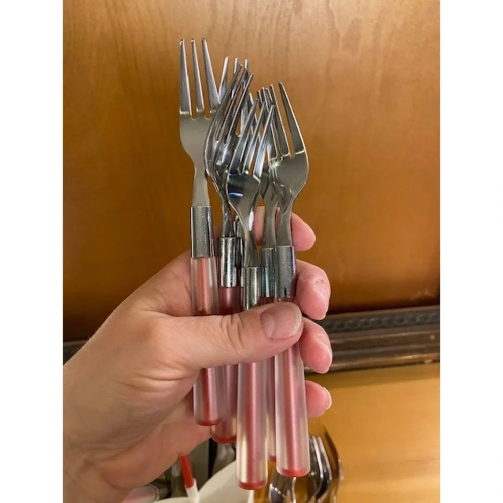 Ikea Ivar Ledang Skymta Red Acrylic 24pc Flatware Set And Holder Stainless Steel